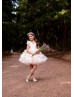 Pink 3D Flower Lace Organza Short Flower Girl Dress